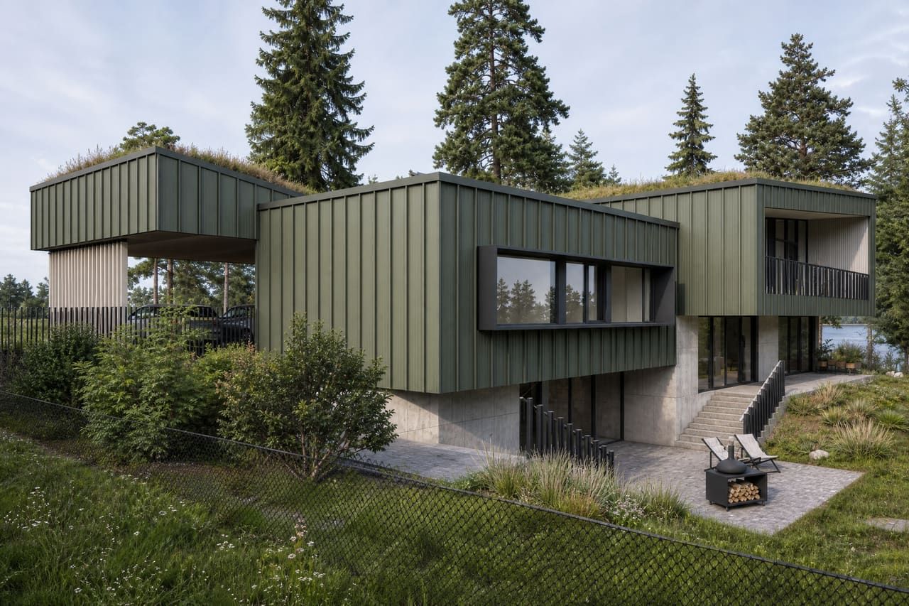 Järve Villa, Kurepalu, vaade aiast, arhitektuurne visualisatsioon